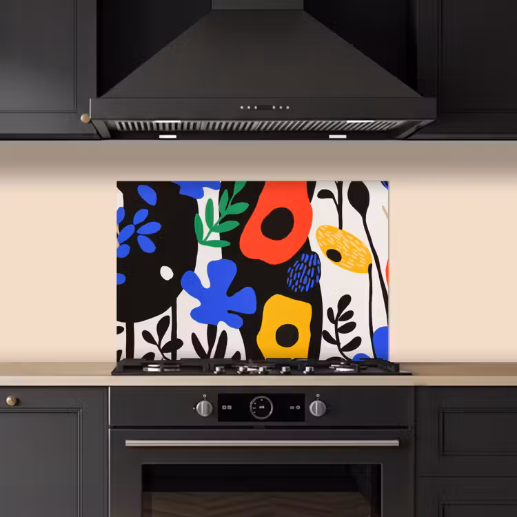 Paraschizzi cucina - Fiori - Foglie - Astratto - Nero — 5