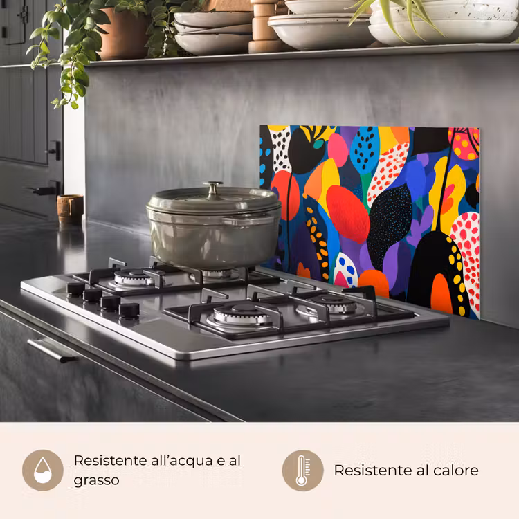 Paraschizzi cucina - Fiori - Foglie - Astratto - Rosso — 2
