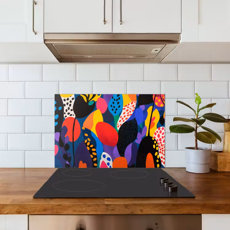 Paraschizzi cucina - Fiori - Foglie - Astratto - Rosso — 3
