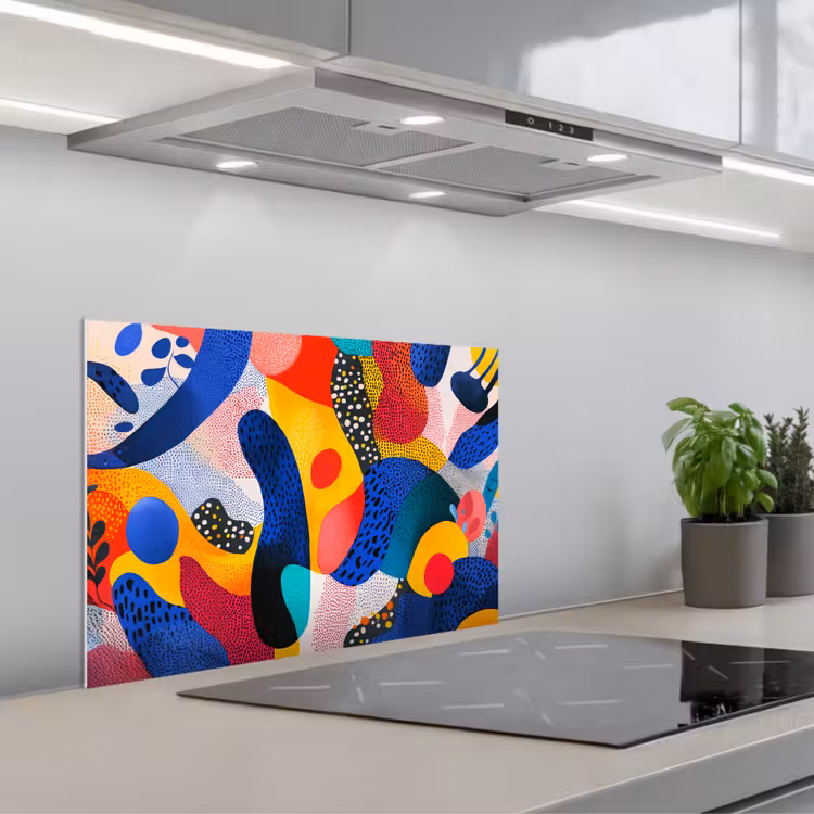 Paraschizzi cucina - Forme - Astratte - Puntini - Blu — 1