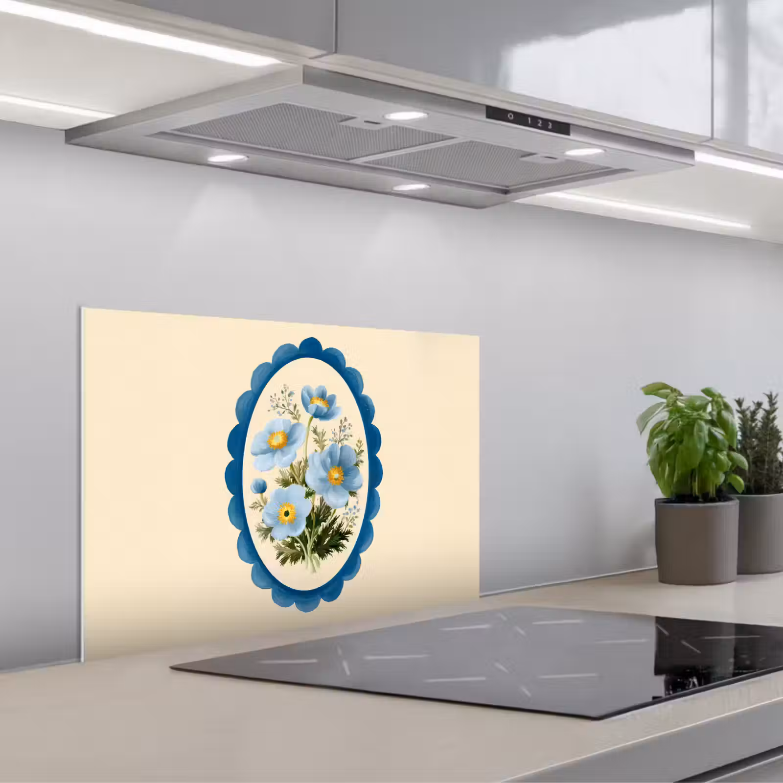 Paraschizzi cucina - Elenco - Fiori - Azzurro - Illustrazione — 1