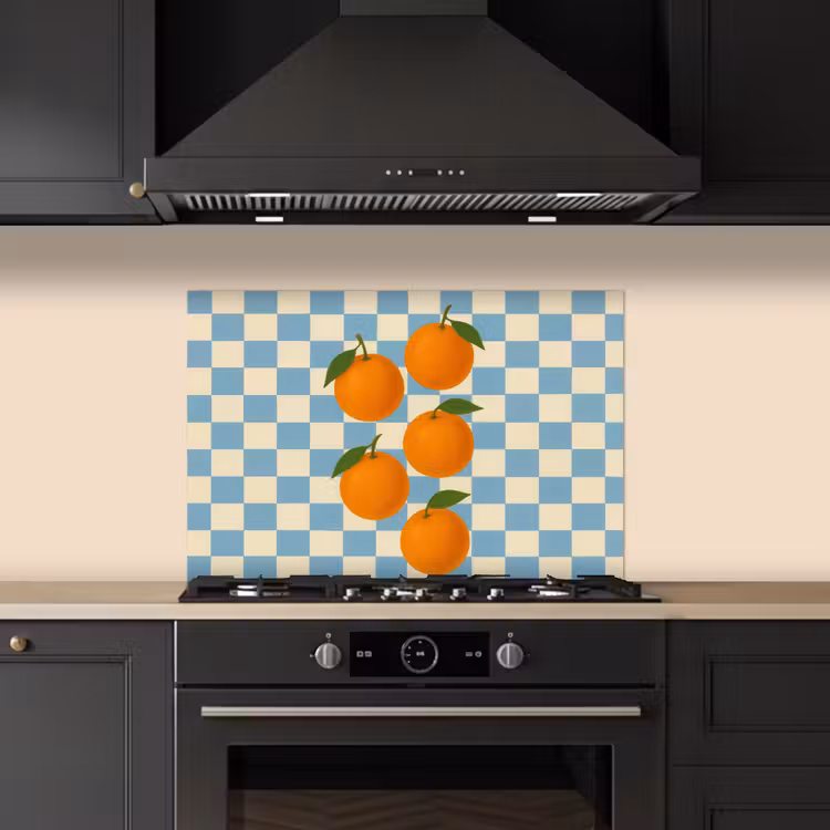 Paraschizzi cucina - Arance - Foglie - Bloccate - Blu — 5