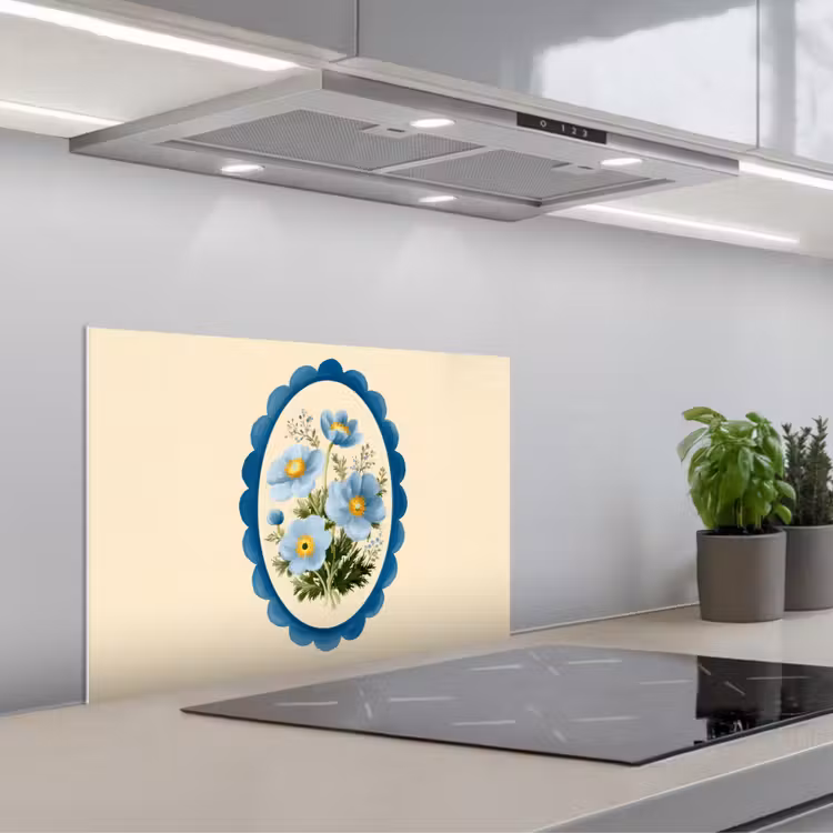 Paraschizzi cucina - Elenco - Fiori - Azzurro - Illustrazione — 1
