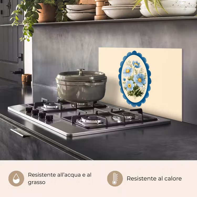 Paraschizzi cucina - Elenco - Fiori - Azzurro - Illustrazione — 2