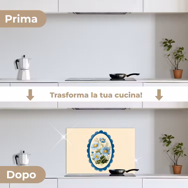 Paraschizzi cucina - Elenco - Fiori - Azzurro - Illustrazione — 7