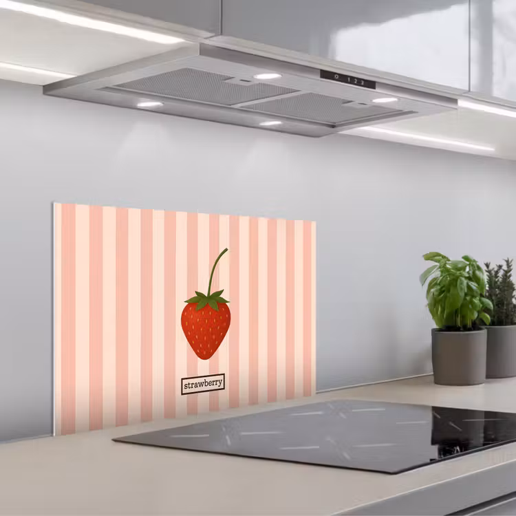 Paraschizzi cucina - Fragola - Strisce - Minimalista - Rosso — 1