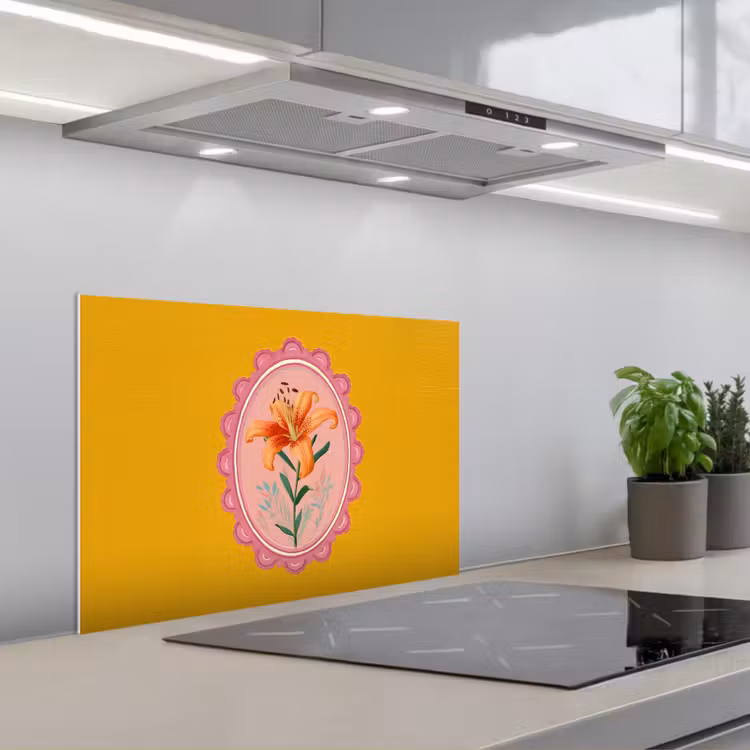 Paraschizzi cucina - Giglio - Arancione - Cornice - Ovale — 1