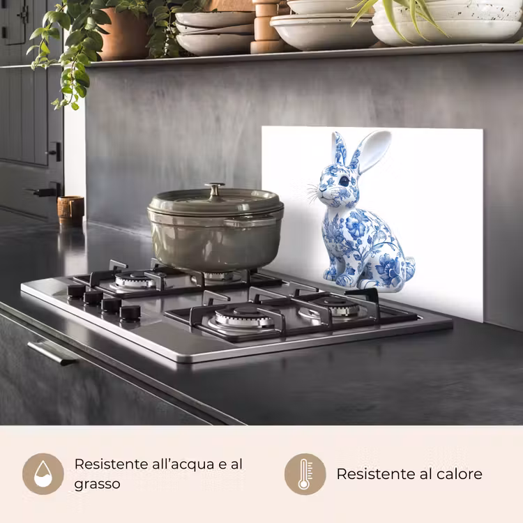 Paraschizzi cucina - Blu Delft - Coniglietto - Bianco — 2