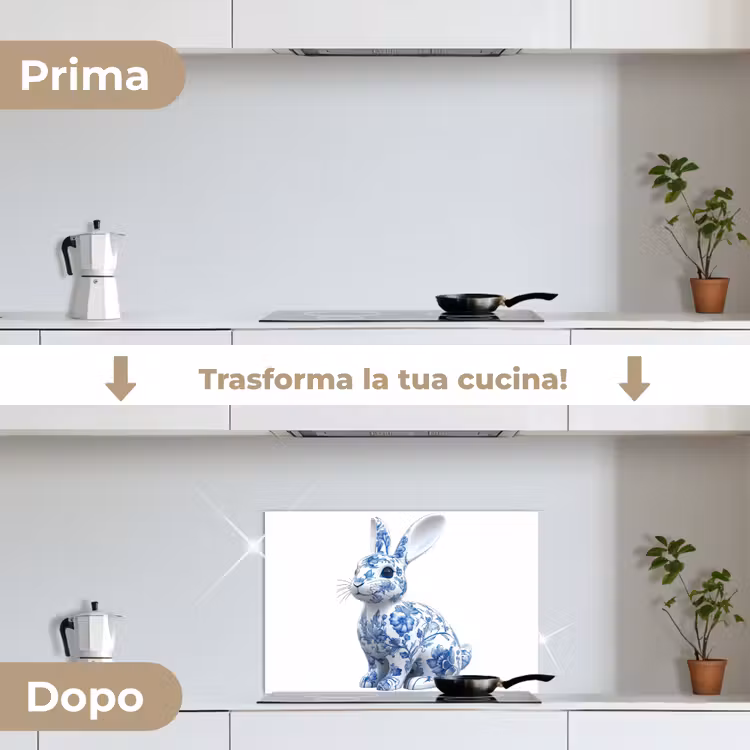Paraschizzi cucina - Blu Delft - Coniglietto - Bianco — 7
