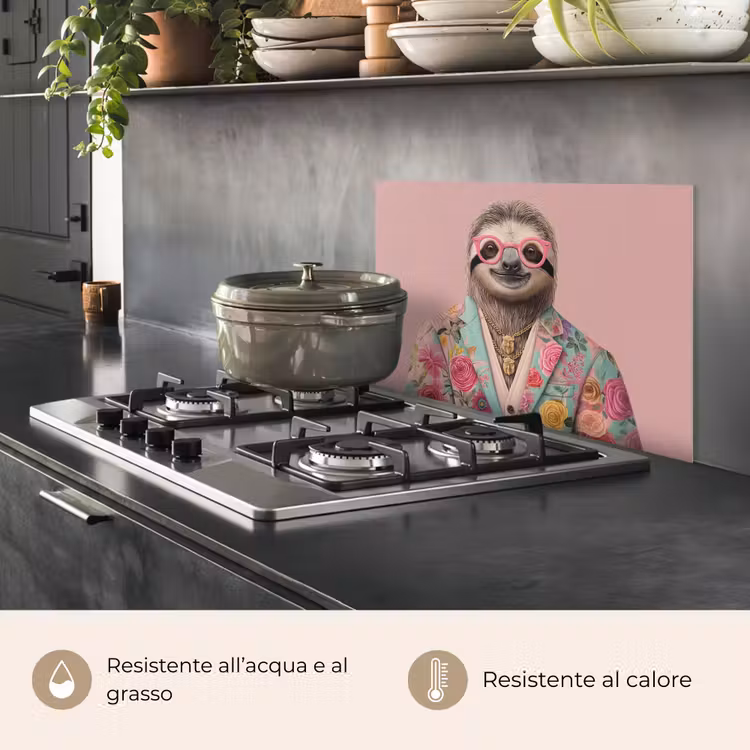 Paraschizzi cucina - Bradipo - Stampa floreale - Occhiali - Rosa — 2