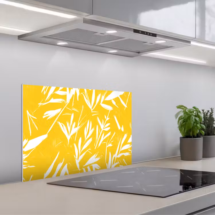 Paraschizzi cucina - Astratto - Foglie - Giallo - Pennellate — 1