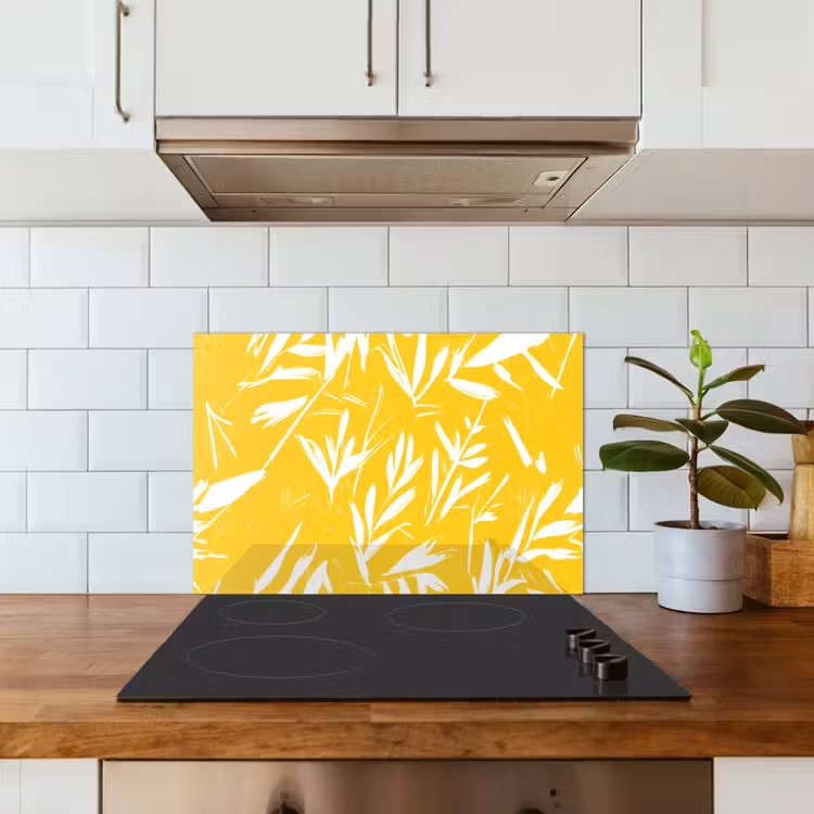 Paraschizzi cucina - Astratto - Foglie - Giallo - Pennellate — 3