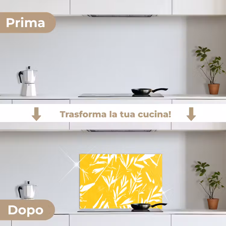 Paraschizzi cucina - Astratto - Foglie - Giallo - Pennellate — 7
