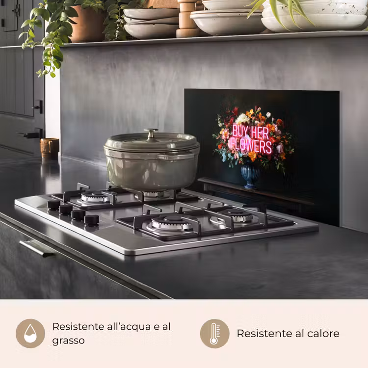 Paraschizzi cucina - Citazione - Fiori - Vaso - Neon — 2
