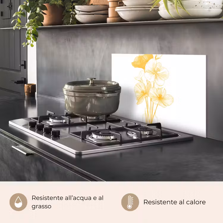 Paraschizzi cucina - Disegno al tratto - Fiori - Giallo - Vaso — 2