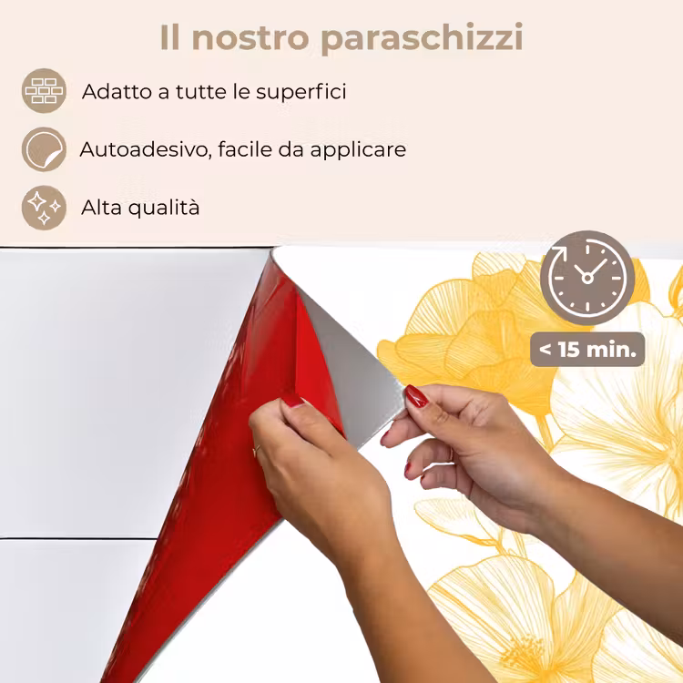 Paraschizzi cucina - Disegno al tratto - Fiori - Giallo - Vaso — 4