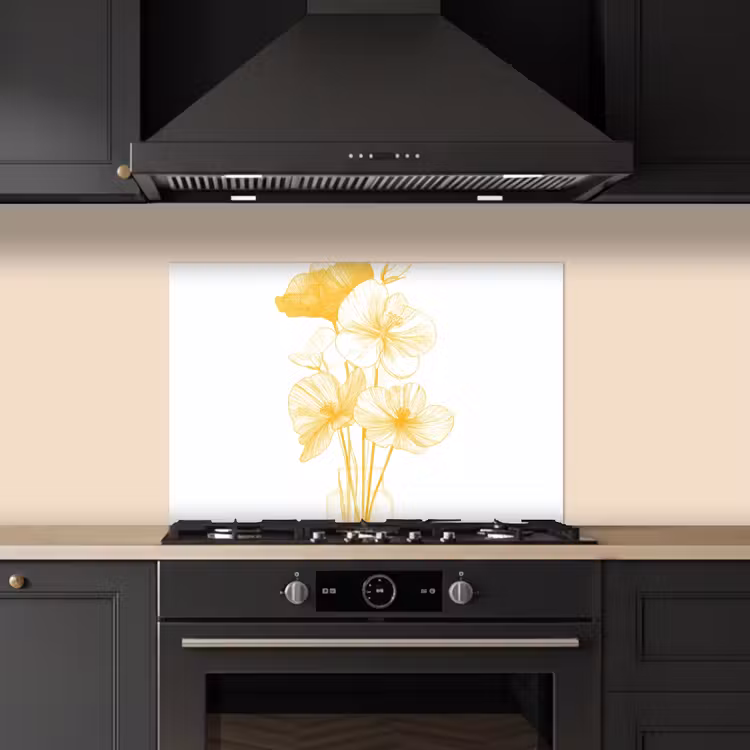 Paraschizzi cucina - Disegno al tratto - Fiori - Giallo - Vaso — 5