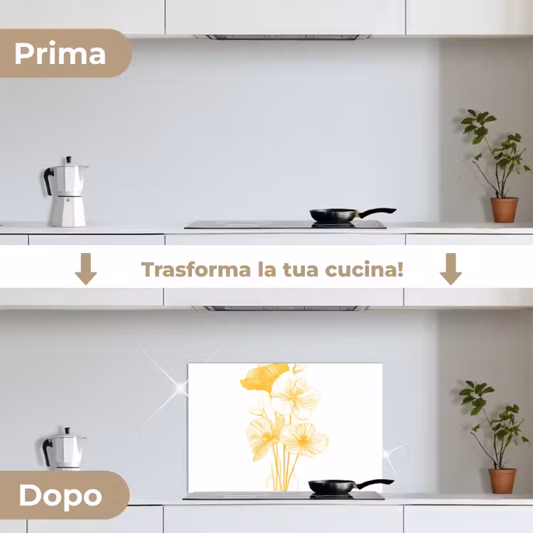 Paraschizzi cucina - Disegno al tratto - Fiori - Giallo - Vaso — 7