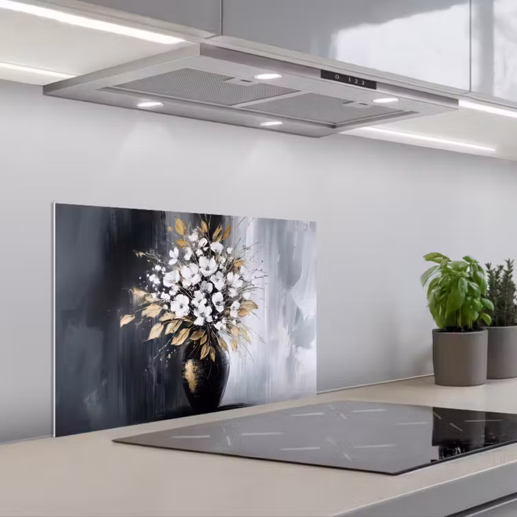 Paraschizzi cucina - Fiori - Bianco - Vaso - Astratto — 1