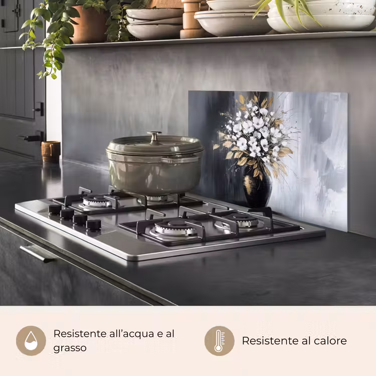 Paraschizzi cucina - Fiori - Bianco - Vaso - Astratto — 2