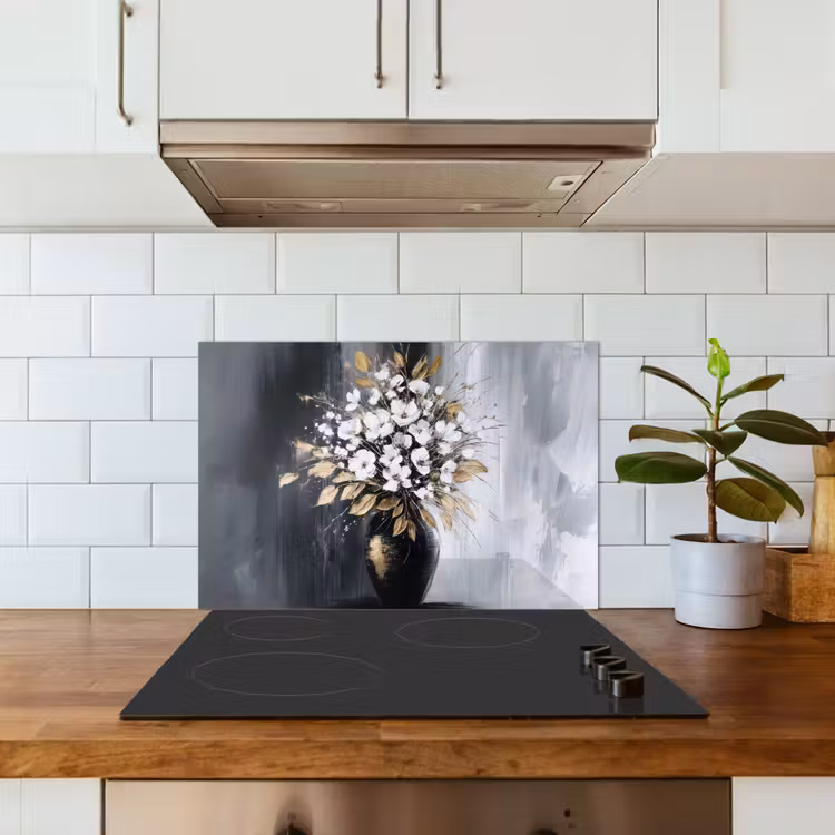 Paraschizzi cucina - Fiori - Bianco - Vaso - Astratto — 3