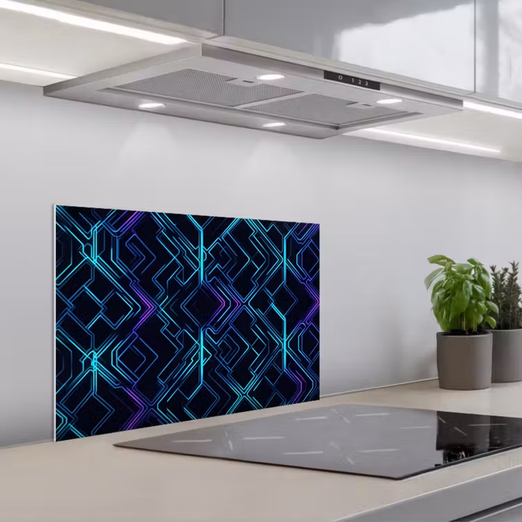 Paraschizzi cucina - Gioco - Forme a scacchiera - Astratto - Neon - Viola — 1