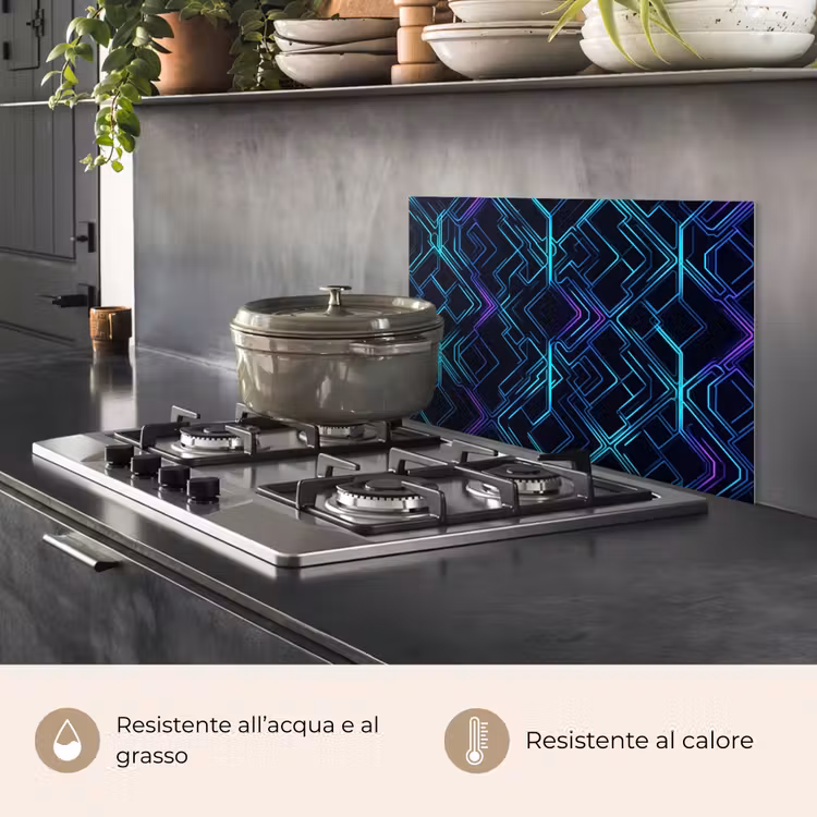 Paraschizzi cucina - Gioco - Forme a scacchiera - Astratto - Neon - Viola — 2
