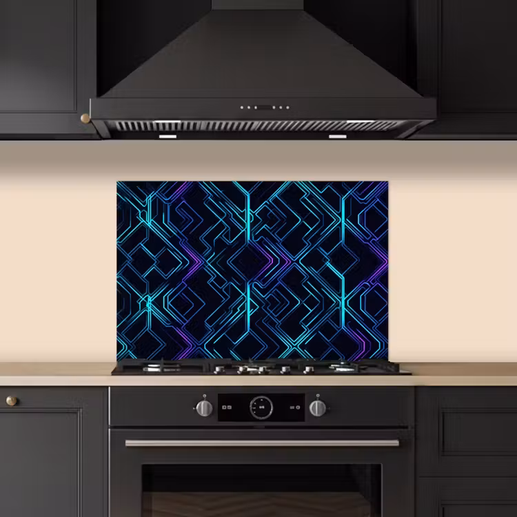 Paraschizzi cucina - Gioco - Forme a scacchiera - Astratto - Neon - Viola — 5