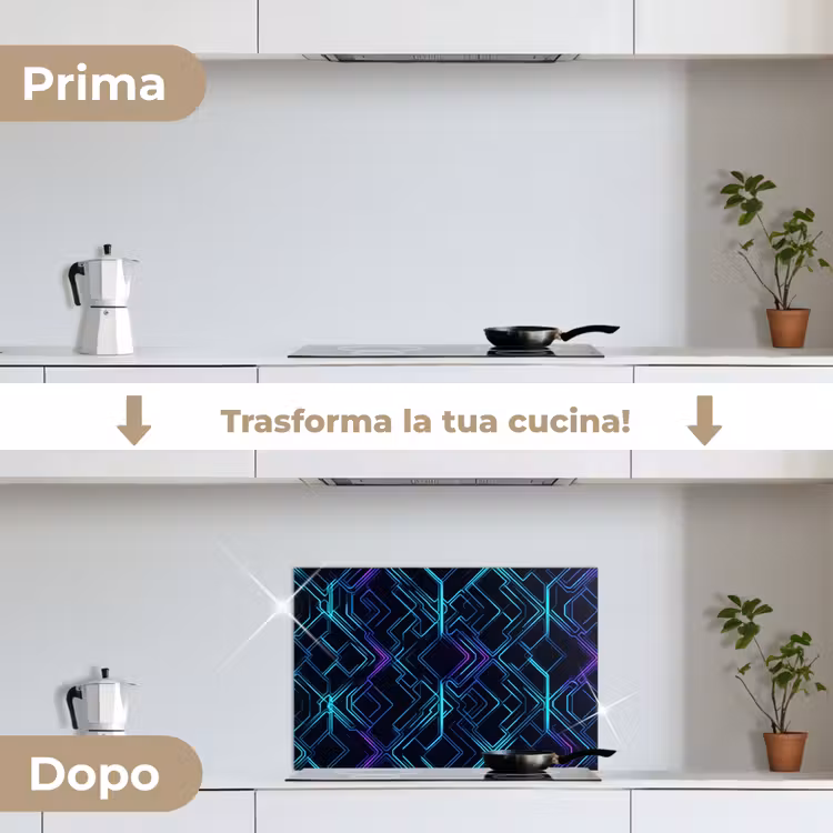 Paraschizzi cucina - Gioco - Forme a scacchiera - Astratto - Neon - Viola — 7