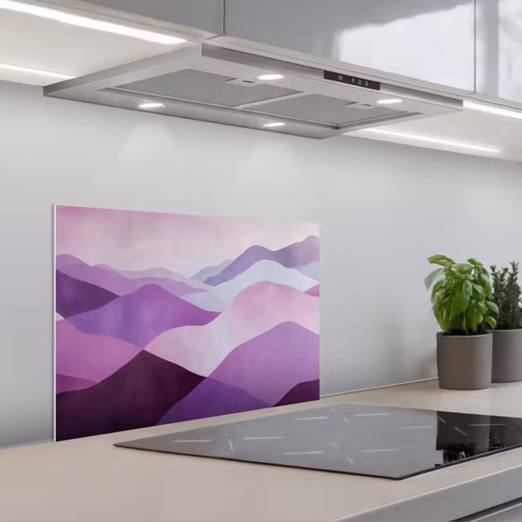 Paraschizzi cucina - Astratto - Colline - Paesaggio - Viola — 1