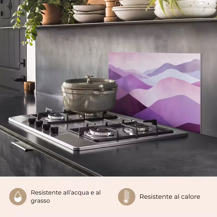 Paraschizzi cucina - Astratto - Colline - Paesaggio - Viola — 2