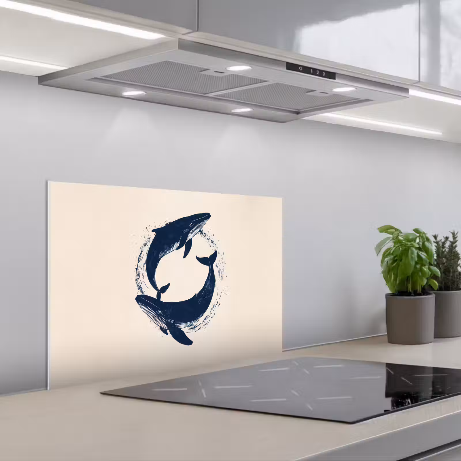 Paraschizzi cucina - Balene - Spruzzi - Cerchio - Blu scuro — 1