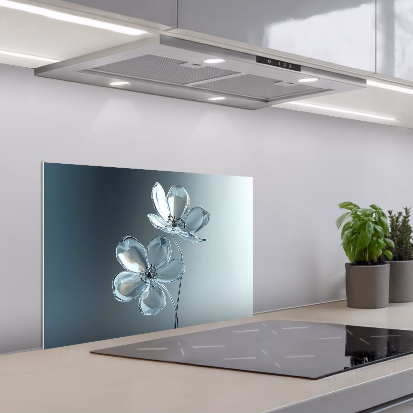 Paraschizzi cucina - Cristallo - Fiori - Grigio — 1