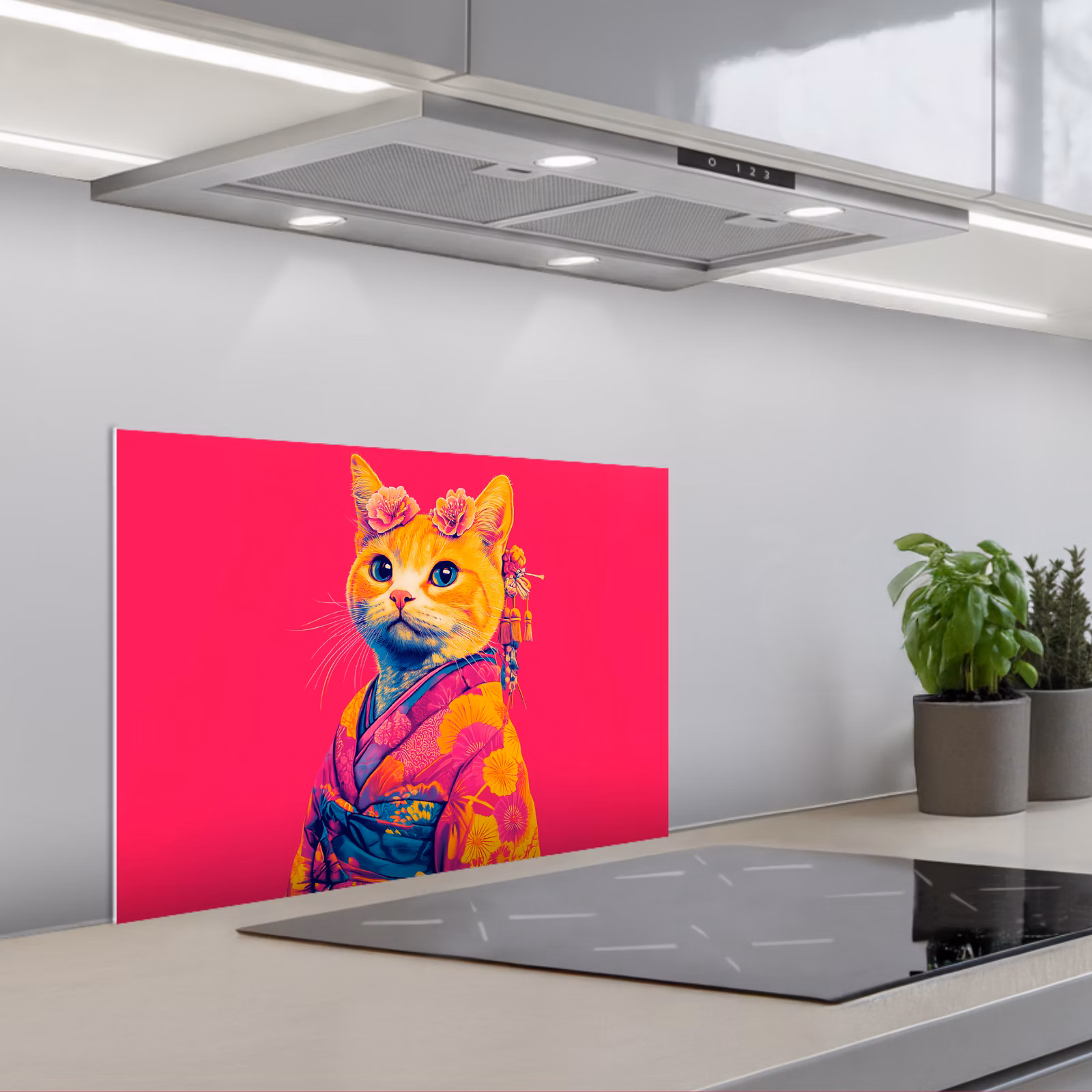 Paraschizzi cucina - Gatto - Kimono - Fiori - Rosa — 1