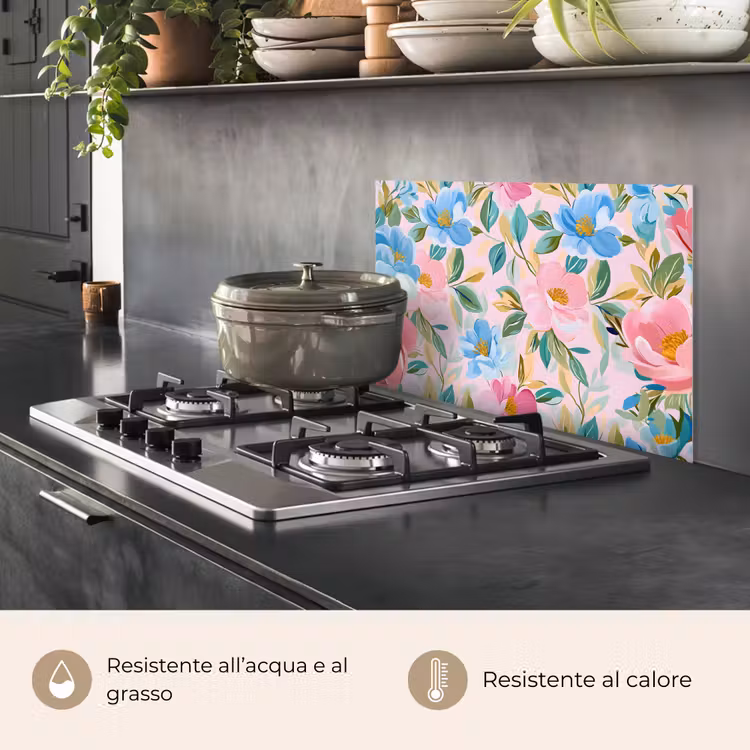Paraschizzi cucina - Blu - Rosa - Fiori — 2
