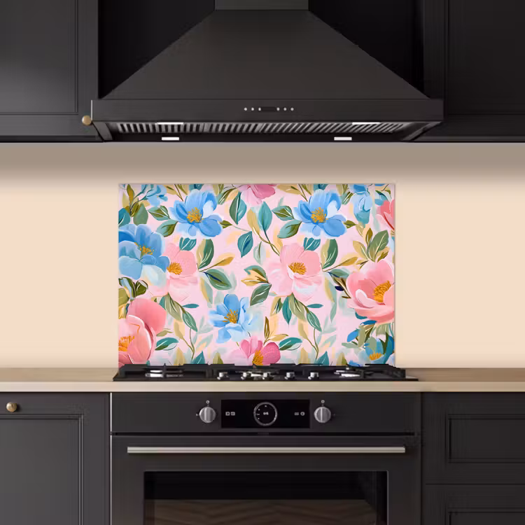 Paraschizzi cucina - Blu - Rosa - Fiori — 5