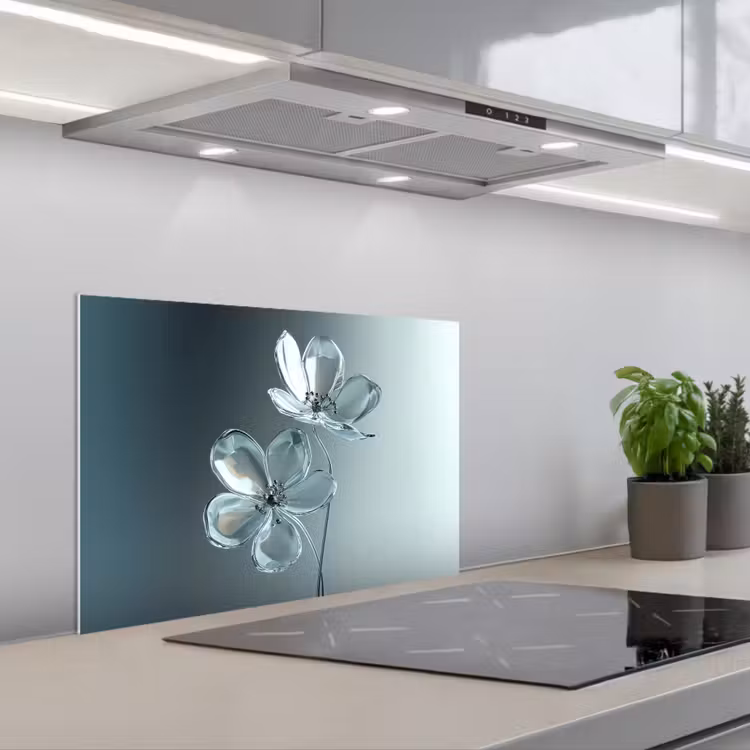 Paraschizzi cucina - Cristallo - Fiori - Grigio — 1