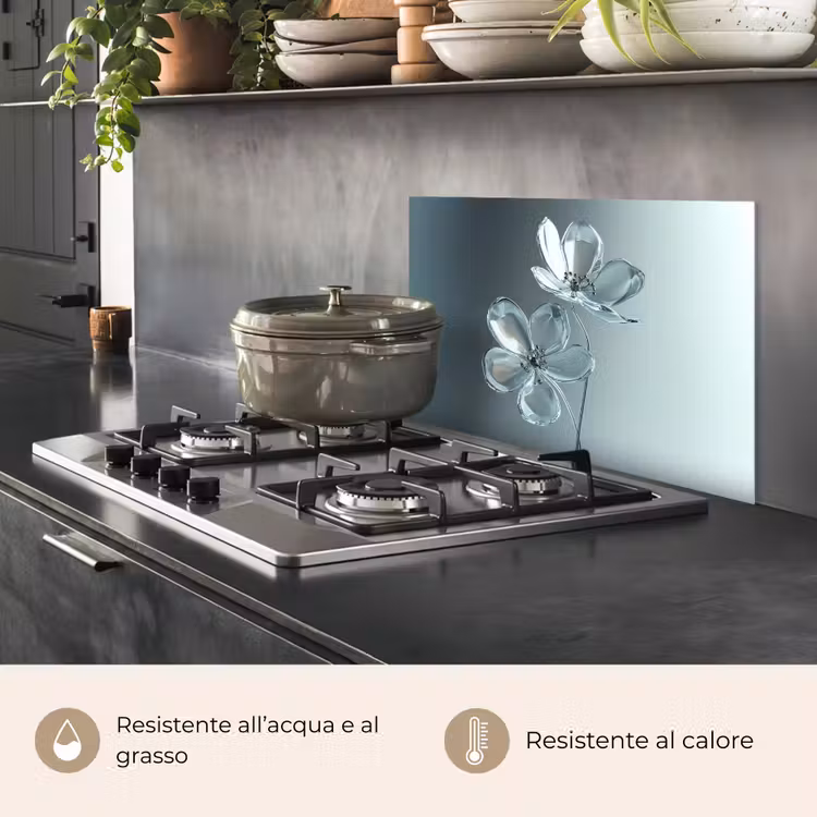 Paraschizzi cucina - Cristallo - Fiori - Grigio — 2