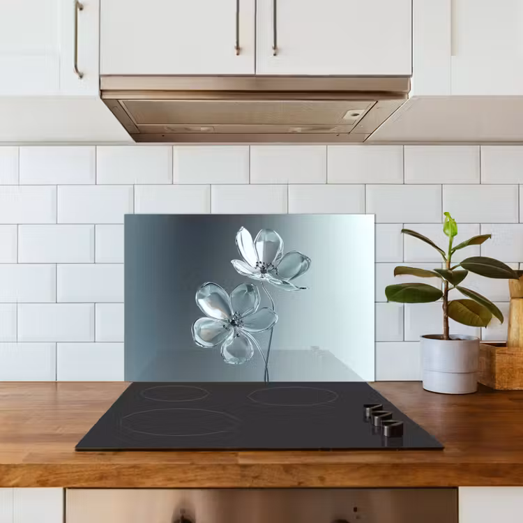 Paraschizzi cucina - Cristallo - Fiori - Grigio — 3