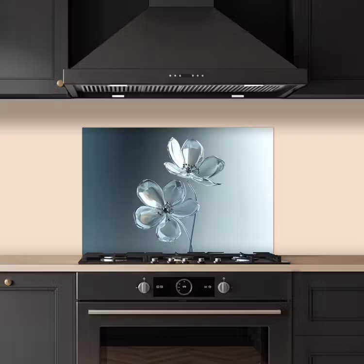 Paraschizzi cucina - Cristallo - Fiori - Grigio — 5