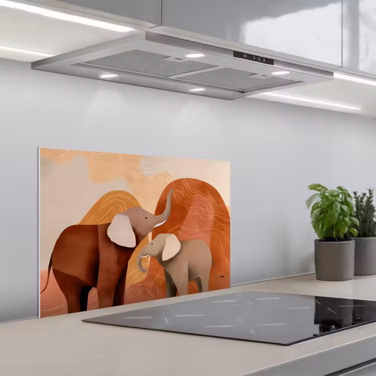 Paraschizzi cucina - Elefanti - Arancione - Astratto — 1