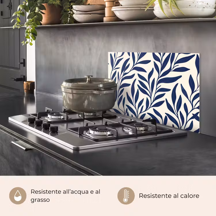 Paraschizzi cucina - Foglie - edera - blu scuro — 2