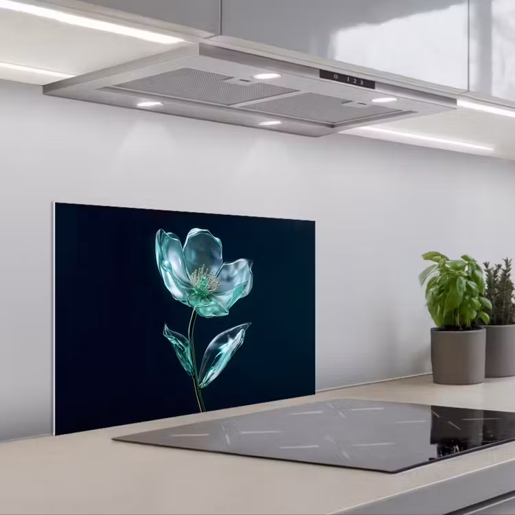 Paraschizzi cucina - Foglie - Fiore - Occhiali - Blu scuro — 1