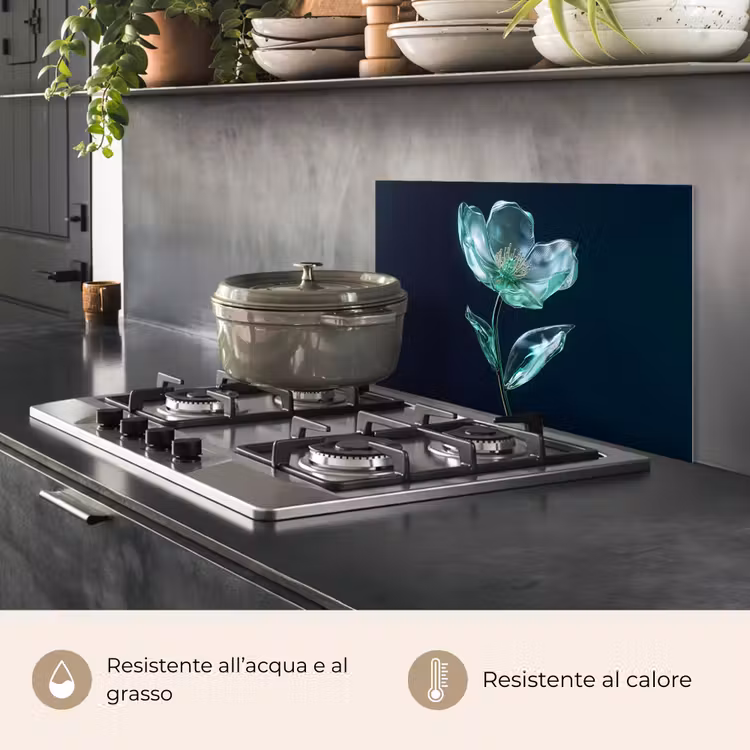 Paraschizzi cucina - Foglie - Fiore - Occhiali - Blu scuro — 2