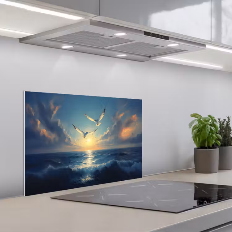 Paraschizzi cucina - Gabbiani - Mare - Nuvole - Blu — 1