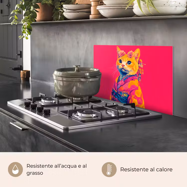 Paraschizzi cucina - Gatto - Kimono - Fiori - Rosa — 2