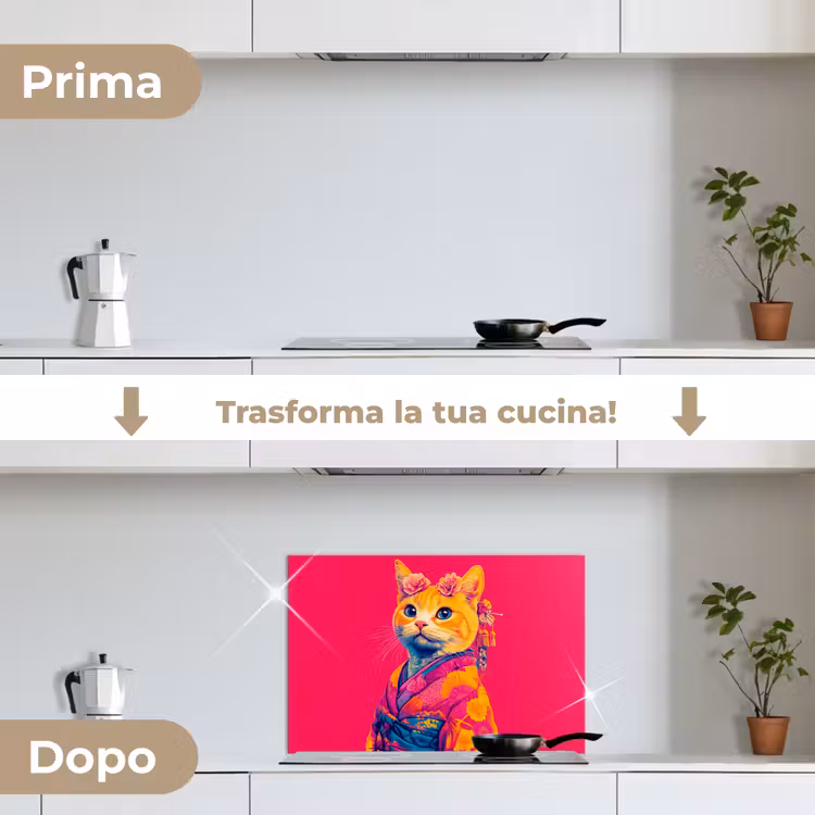 Paraschizzi cucina - Gatto - Kimono - Fiori - Rosa — 7