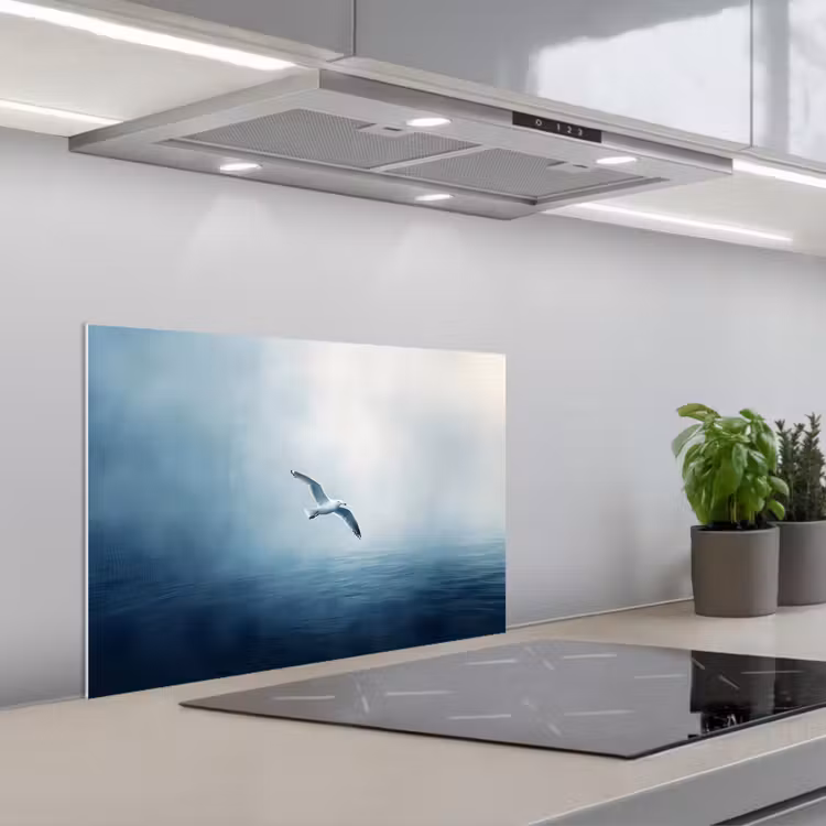 Paraschizzi cucina - Gabbiano - Bianco - Mare - Nebbia — 1