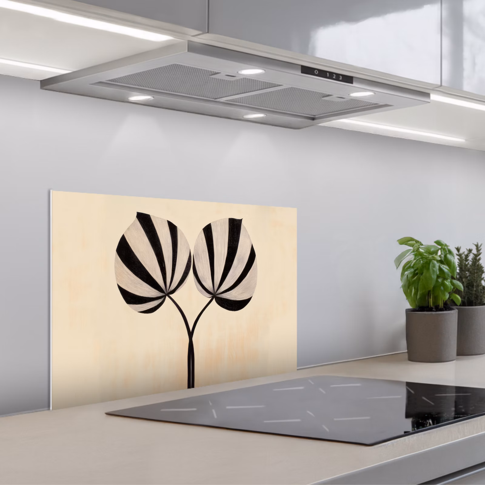 Paraschizzi cucina - Foglie - A righe - Stelo - Beige — 1