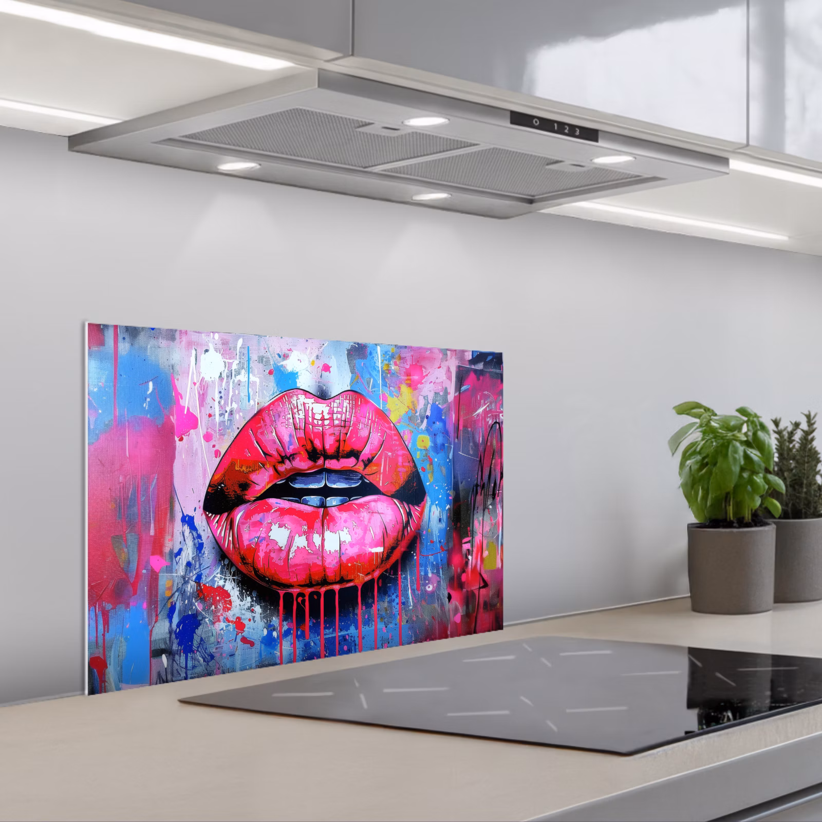 Paraschizzi cucina - Graffiti - Labbra - Rosa acceso - Dipinto — 1
